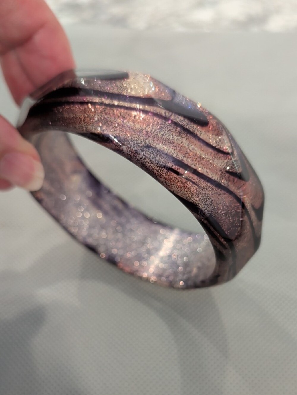Swirled Resin Bangle Bracelet in Black and Bronze